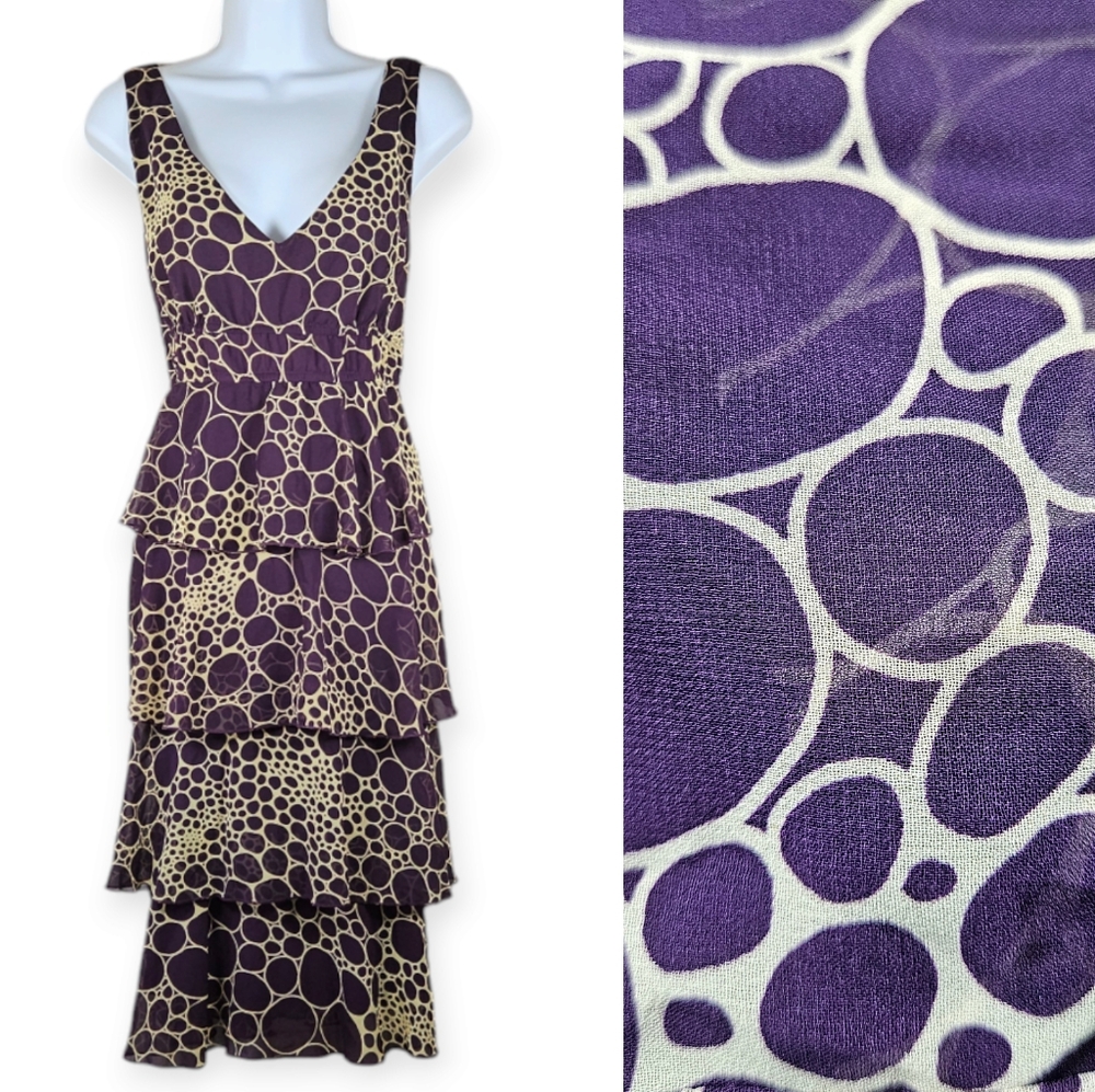 Jonathan Martin purple gold tiered A-line fit & flare dress Womens 12